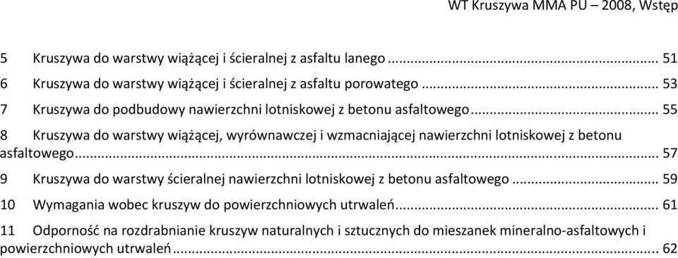 .. 55 8 Kruszywa do warstwy wiążącej, wyrównawczej i wzmacniającej nawierzchni lotniskowej z betonu asfaltowego.