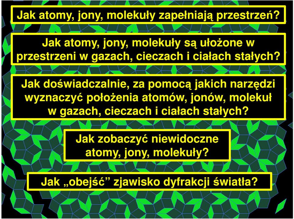 Jak doświadczalnie, za pomocą jakich narzędzi wyznaczyć połoŝenia atomów, jonów,