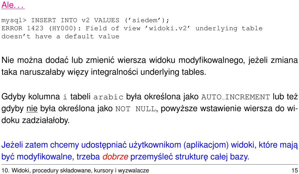 integralności underlying tables.