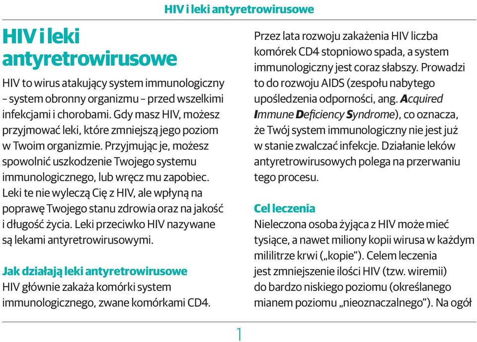 Leki te nie wyleczą Cię z HIV, ale wpłyną na poprawę Twojego stanu zdrowia oraz na jakość i długość życia. Leki przeciwko HIV nazywane są lekami antyretrowirusowymi.