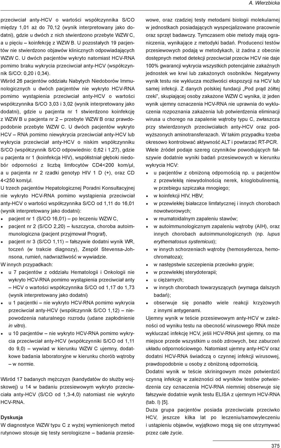 U dwóch pacjentów wykryto natomiast HCV-RNA pomimo braku wykrycia przeciwciał anty-hcv (współczynnik S/CO: 0,20 i 0,34).