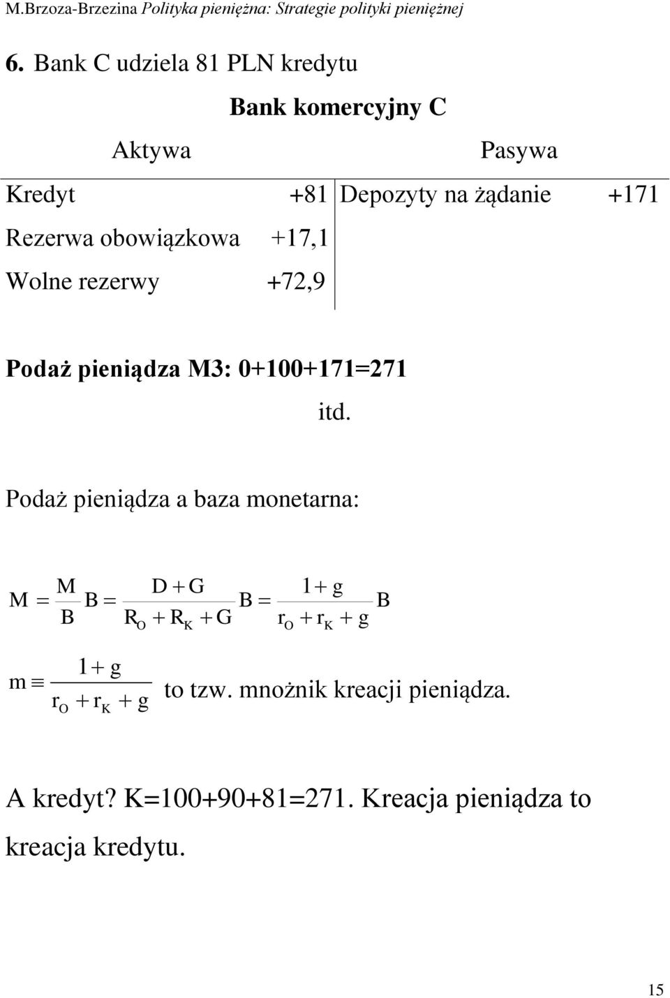 itd. Podaż pieniądza a baza monetarna: M M B B R O D G R G K B r O 1 g r g K B m r O 1 g r K g