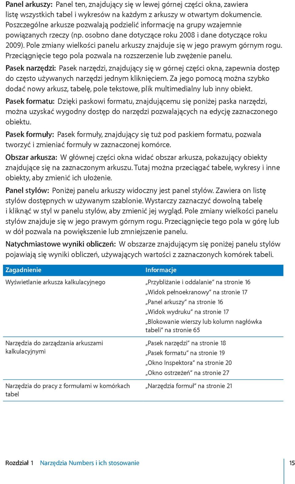 Pole zmiany wielkości panelu arkuszy znajduje się w jego prawym górnym rogu. Przeciągnięcie tego pola pozwala na rozszerzenie lub zwężenie panelu.