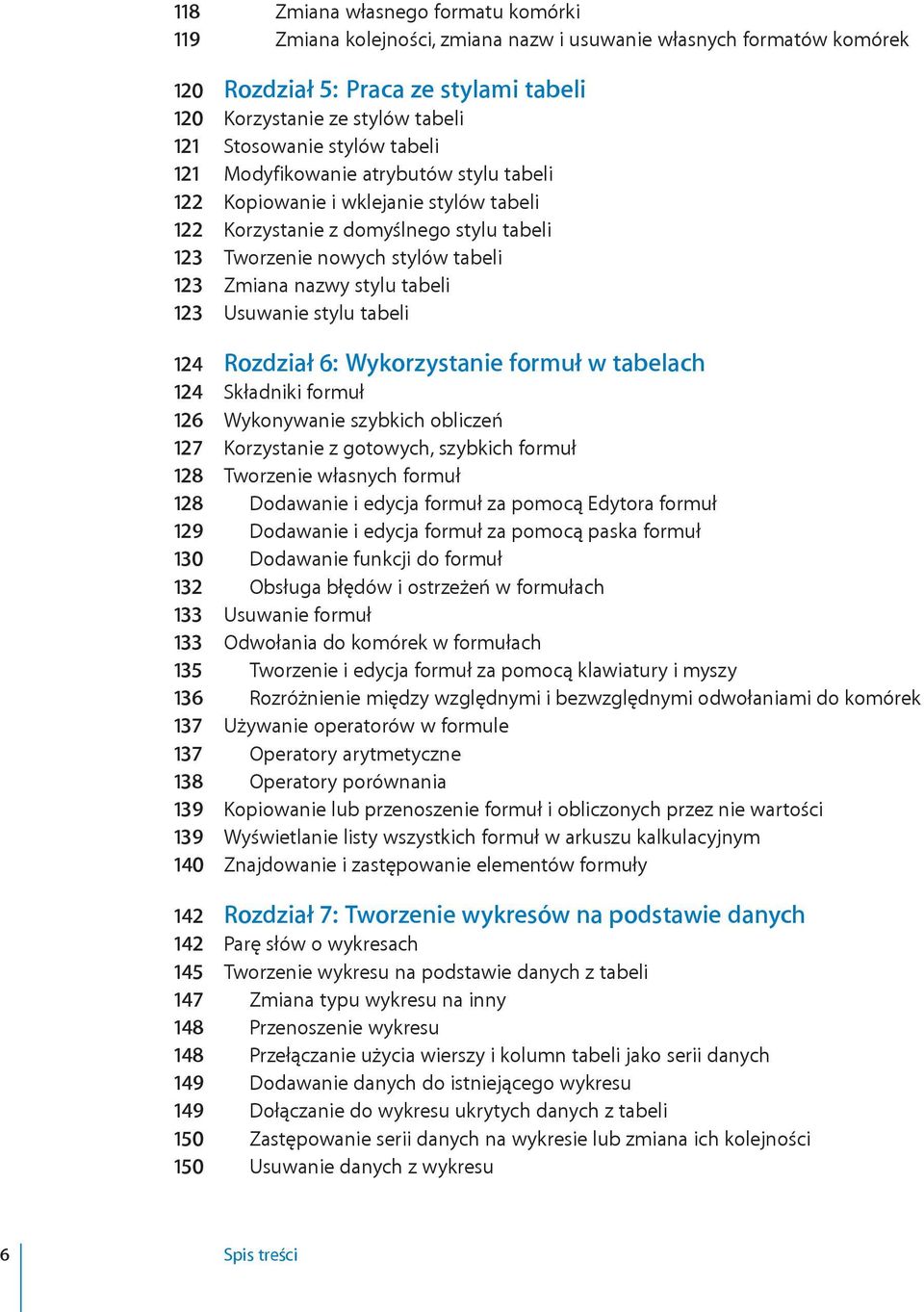 tabeli 123 Usuwanie stylu tabeli 124 Rozdział 6: Wykorzystanie formuł w tabelach 124 Składniki formuł 126 Wykonywanie szybkich obliczeń 127 Korzystanie z gotowych, szybkich formuł 128 Tworzenie