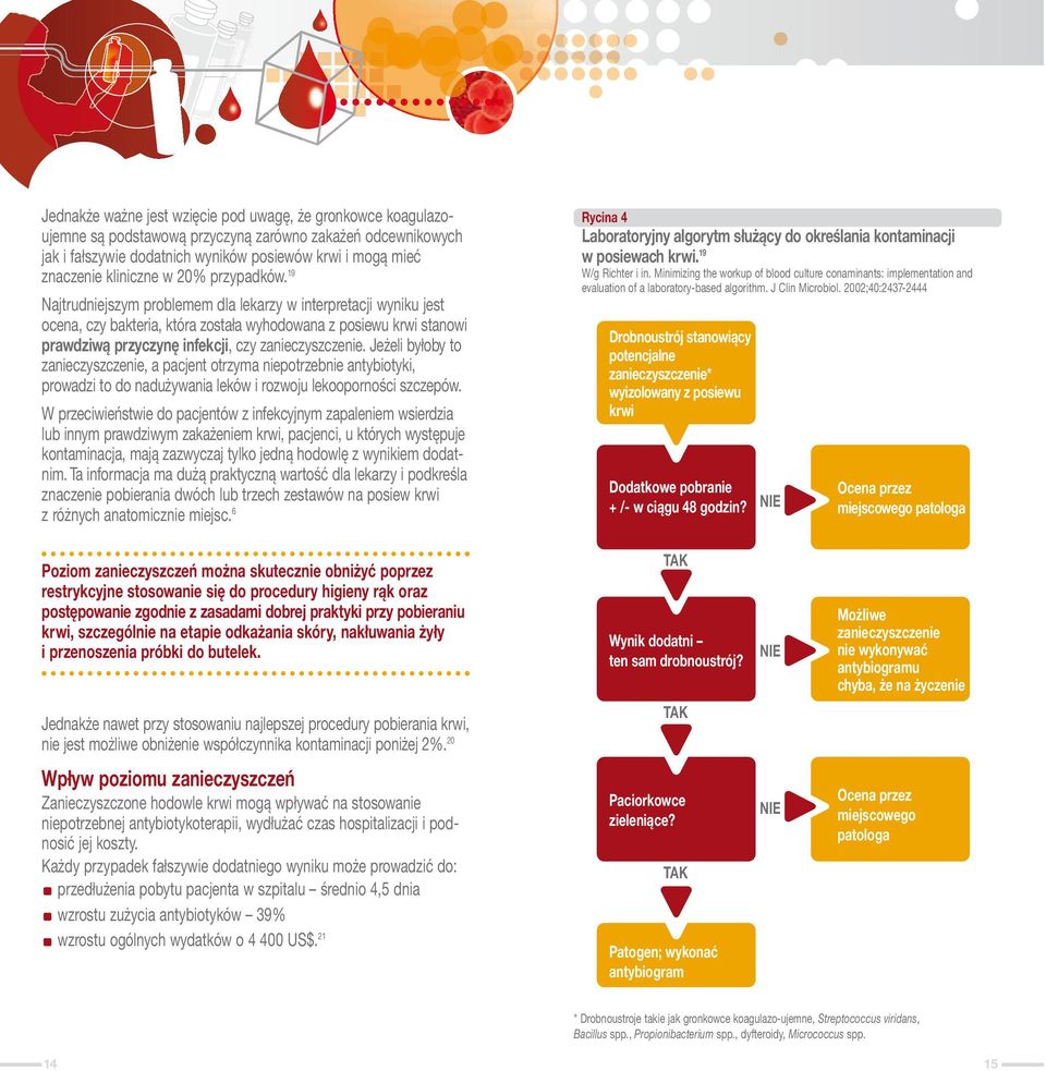 19 Najtrudniejszym problemem dla lekarzy w interpretacji wyniku jest ocena, czy bakteria, która została wyhodowana z posiewu krwi stanowi prawdziwą przyczynę infekcji, czy zanieczyszczenie.