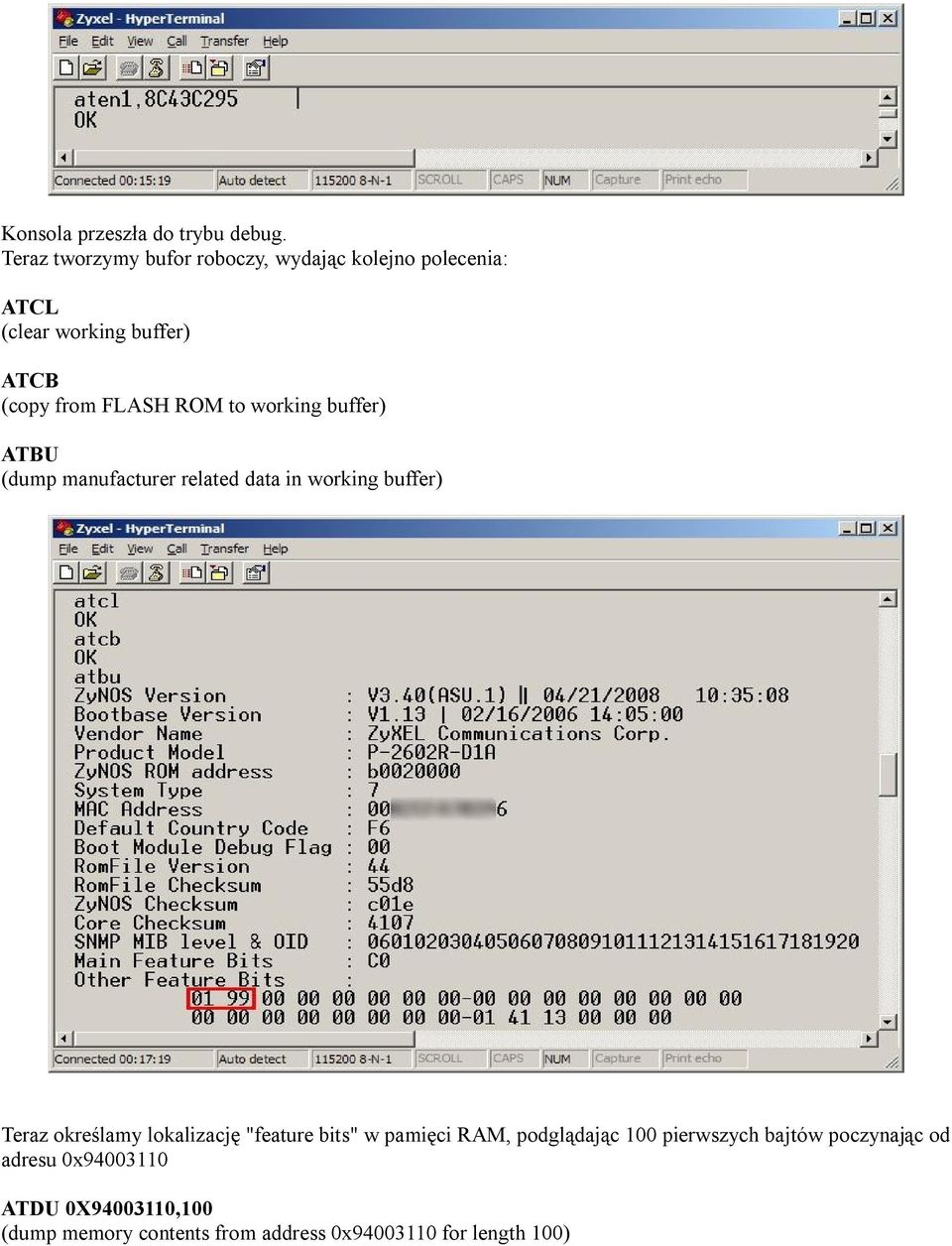 FLASH ROM to working buffer) ATBU (dump manufacturer related data in working buffer) Teraz określamy