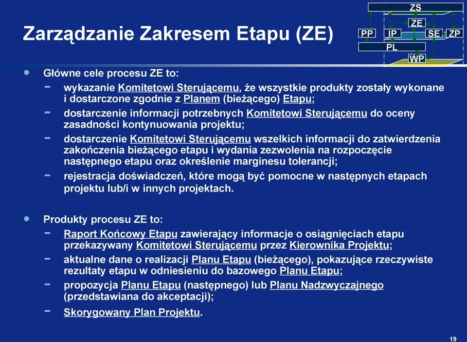 wydania zezwolenia na rozpoczęcie następnego etapu oraz określenie marginesu tolerancji; rejestracja doświadczeń, które mogą być pomocne w następnych etapach projektu lub/i w innych projektach.