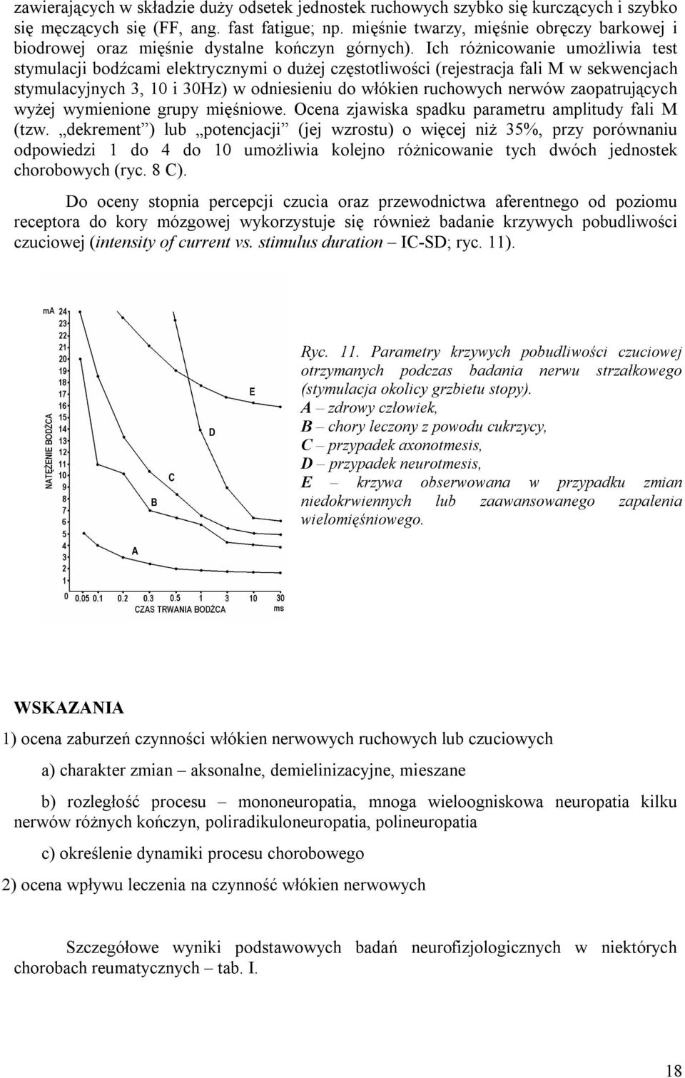 Ich różnicowanie umożliwia test stymulacji bodźcami elektrycznymi o dużej częstotliwości (rejestracja fali M w sekwencjach stymulacyjnych 3, 10 i 30Hz) w odniesieniu do włókien ruchowych nerwów