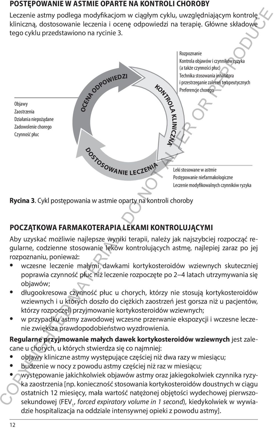 Cykl postępowania w astmie oparty na kontroli choroby Rozpoznanie Kontrola objawów i czynników ryzyka (a także czynności płuc) Technika stosowania inhalatora i przestrzeganie zaleceń terapeutycznych