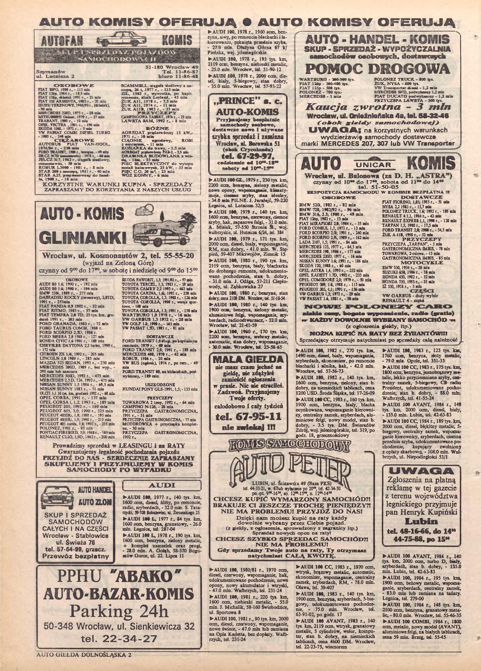 1991 r., - 190 ml«skoda 100L - 1972 r., - Î mlo VW PASSAT COMBI DIT SCI. TURBO - 1990 r - 249 ml«c IĘ Ż A R O W E A UTOBUS FLAT VAN-HOOL, 1974/84 r.. - 230 ml* FORD TRÄNST. 1MB r.. k a u m.