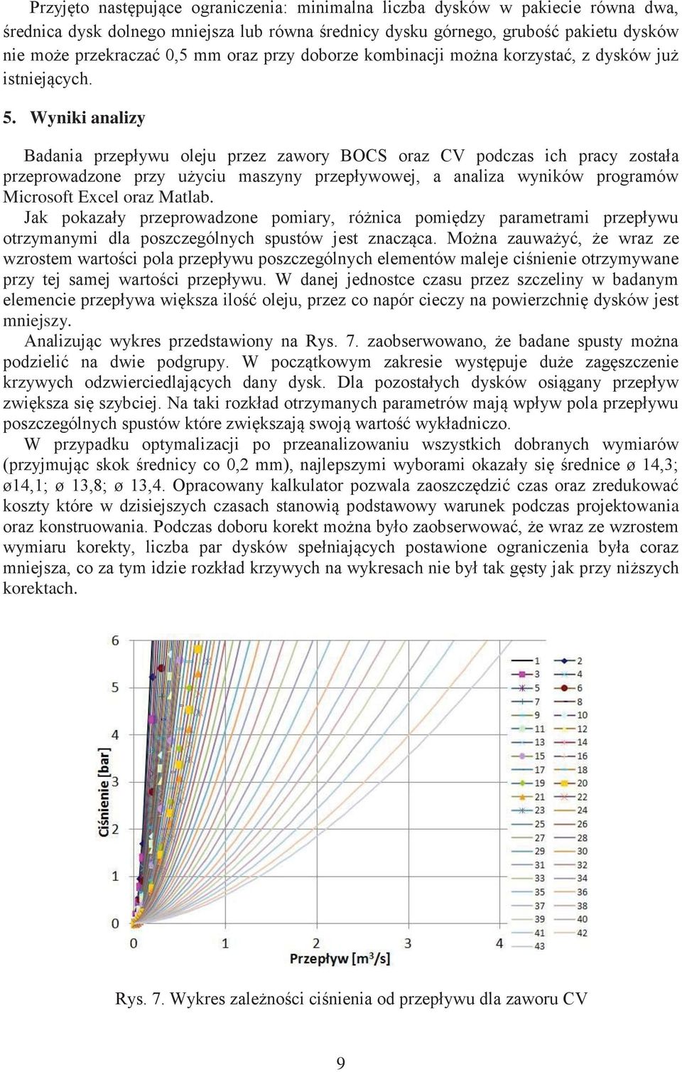 Wyniki analizy Badania przepływu oleju przez zawory BOCS oraz CV podczas ich pracy została przeprowadzone przy użyciu maszyny przepływowej, a analiza wyników programów Microsoft Excel oraz Matlab.