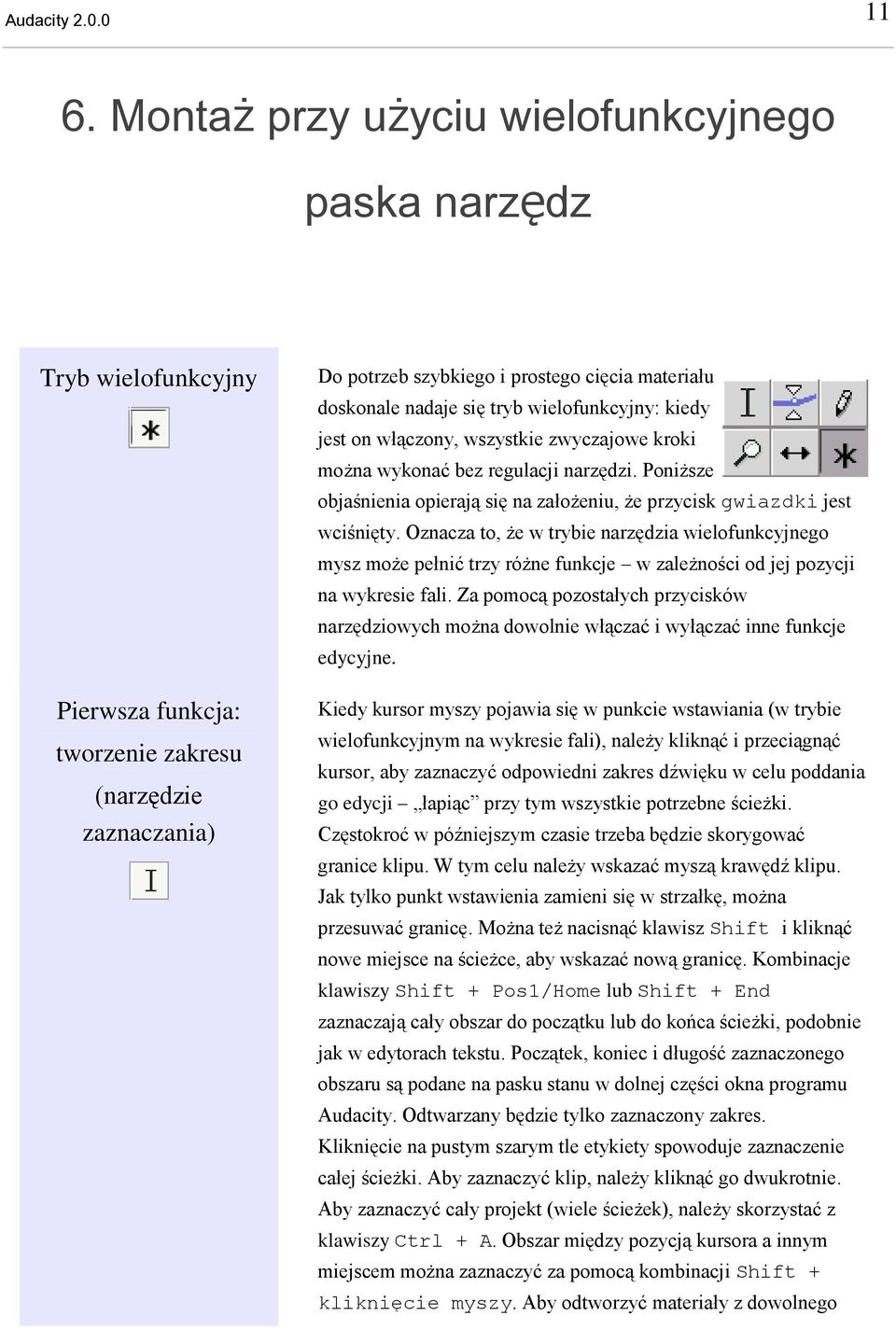 tryb wielofunkcyjny: kiedy jest on włączony, wszystkie zwyczajowe kroki można wykonać bez regulacji narzędzi. Poniższe objaśnienia opierają się na założeniu, że przycisk gwiazdki jest wciśnięty.