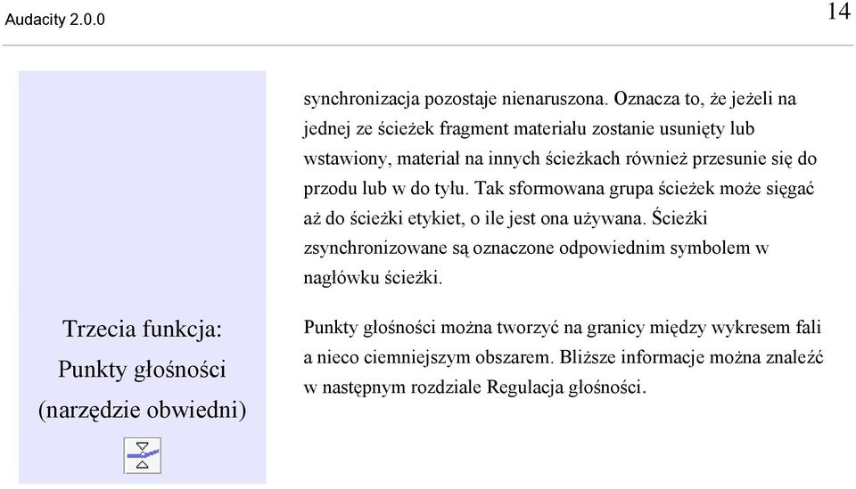 przodu lub w do tyłu. Tak sformowana grupa ścieżek może sięgać aż do ścieżki etykiet, o ile jest ona używana.