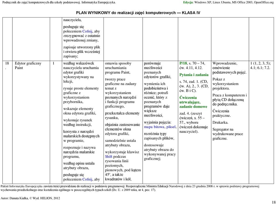 elementy okna edytora grafiki, wykonuje rysunek według instrukcji, korzysta z narzędzi malarskich dostępnych w programie, rozpoznaje i nazywa narzędzia malarskie programu, według opisu ustala