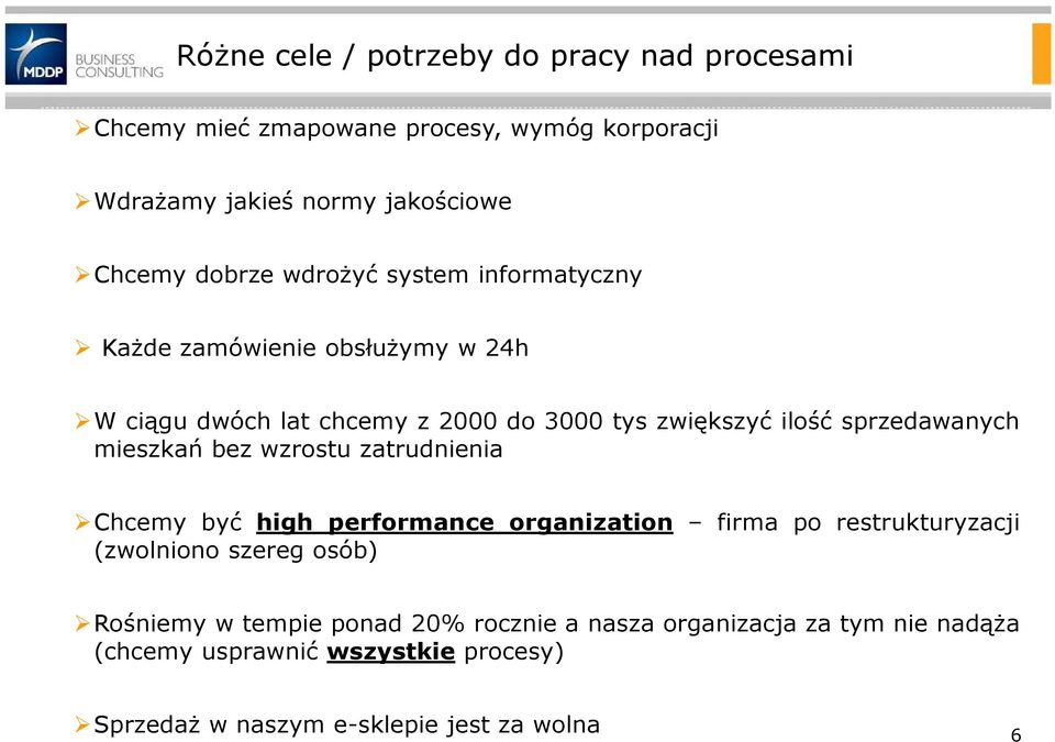 sprzedawanych mieszkań bez wzrostu zatrudnienia Chcemy być high performance organization firma po restrukturyzacji (zwolniono szereg osób)