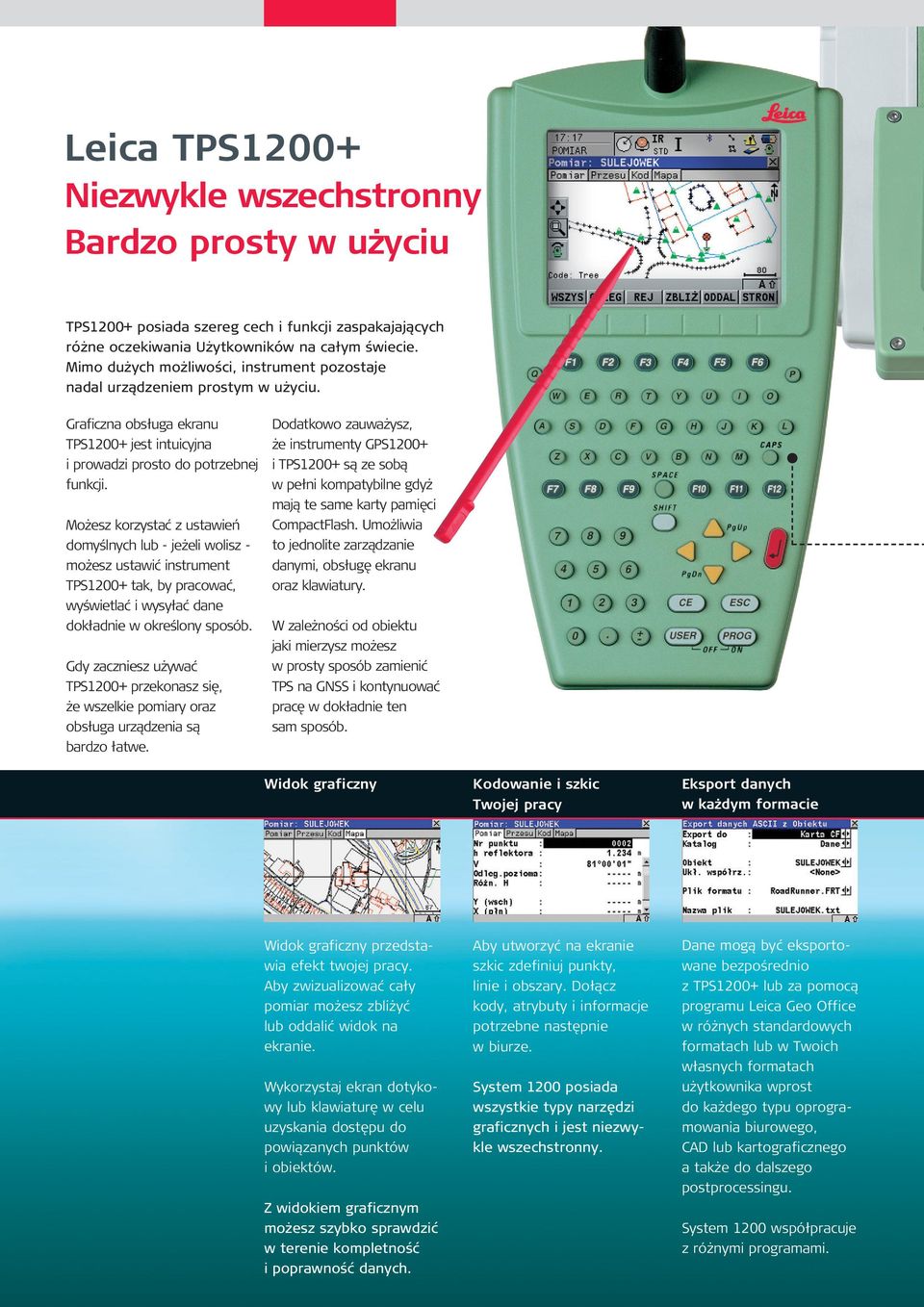 Możesz korzystać z ustawień domyślnych lub - jeżeli wolisz - możesz ustawić instrument TPS1200+ tak, by pracować, wyświetlać i wysyłać dane dokładnie w określony sposób.