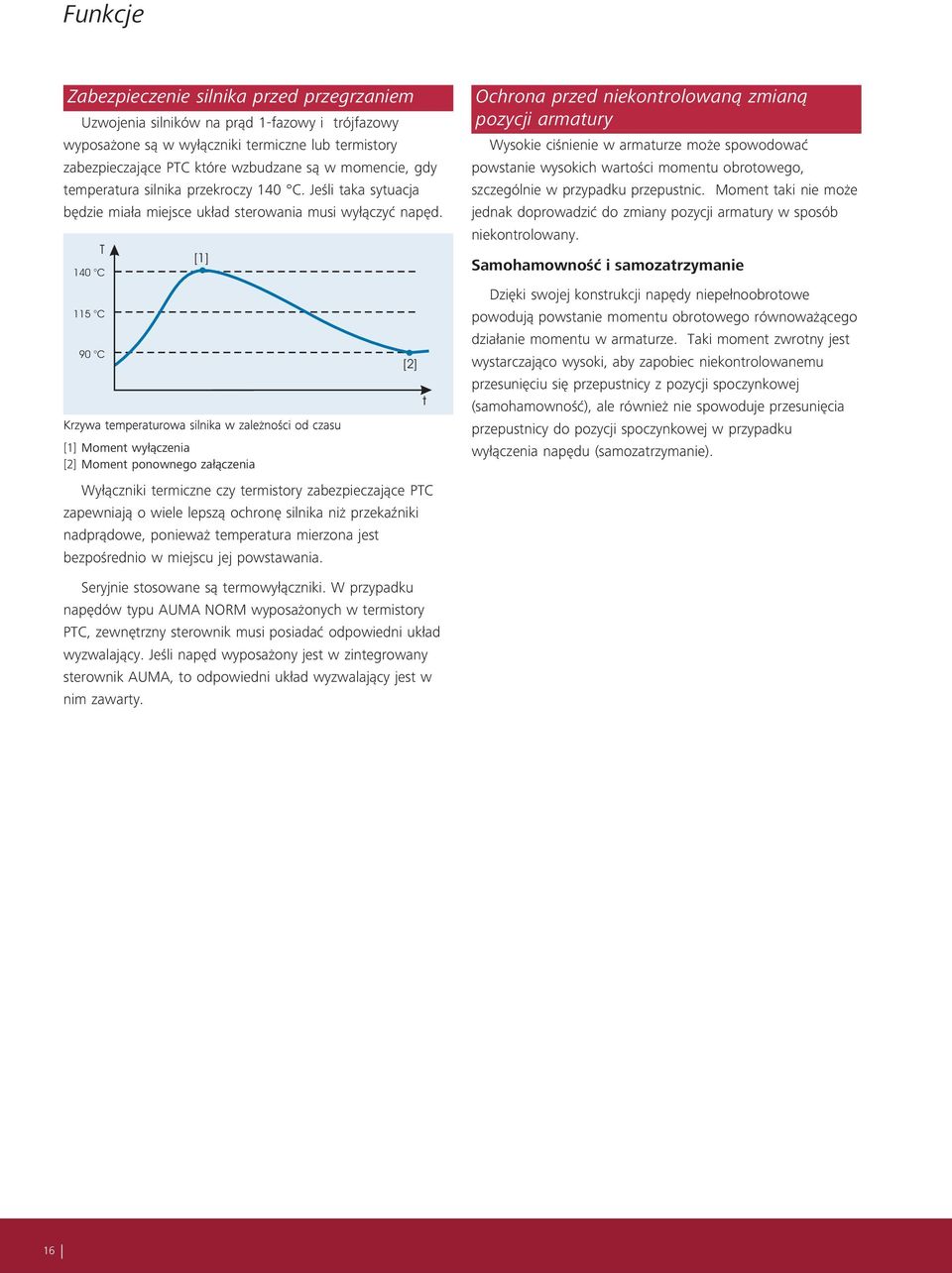 T 140 C 115 C 90 C [1] [1] Moment wyłączenia [2] Moment ponownego załączenia [2] t Ochrona przed niekontrolowaną zmianą pozycji armatury Wysokie ciśnienie w armaturze może spowodować powstanie