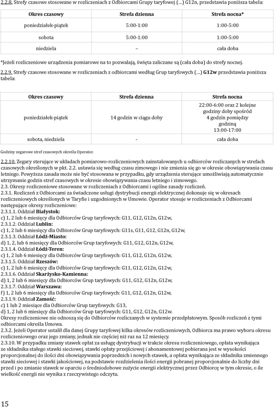 5:00-1:00 1:00-5:00 niedziela cała doba *Jeżeli rozliczeniowe urządzenia pomiarowe na to pozwalają, święta zaliczane są (cała doba) do strefy nocnej. 2.2.9.