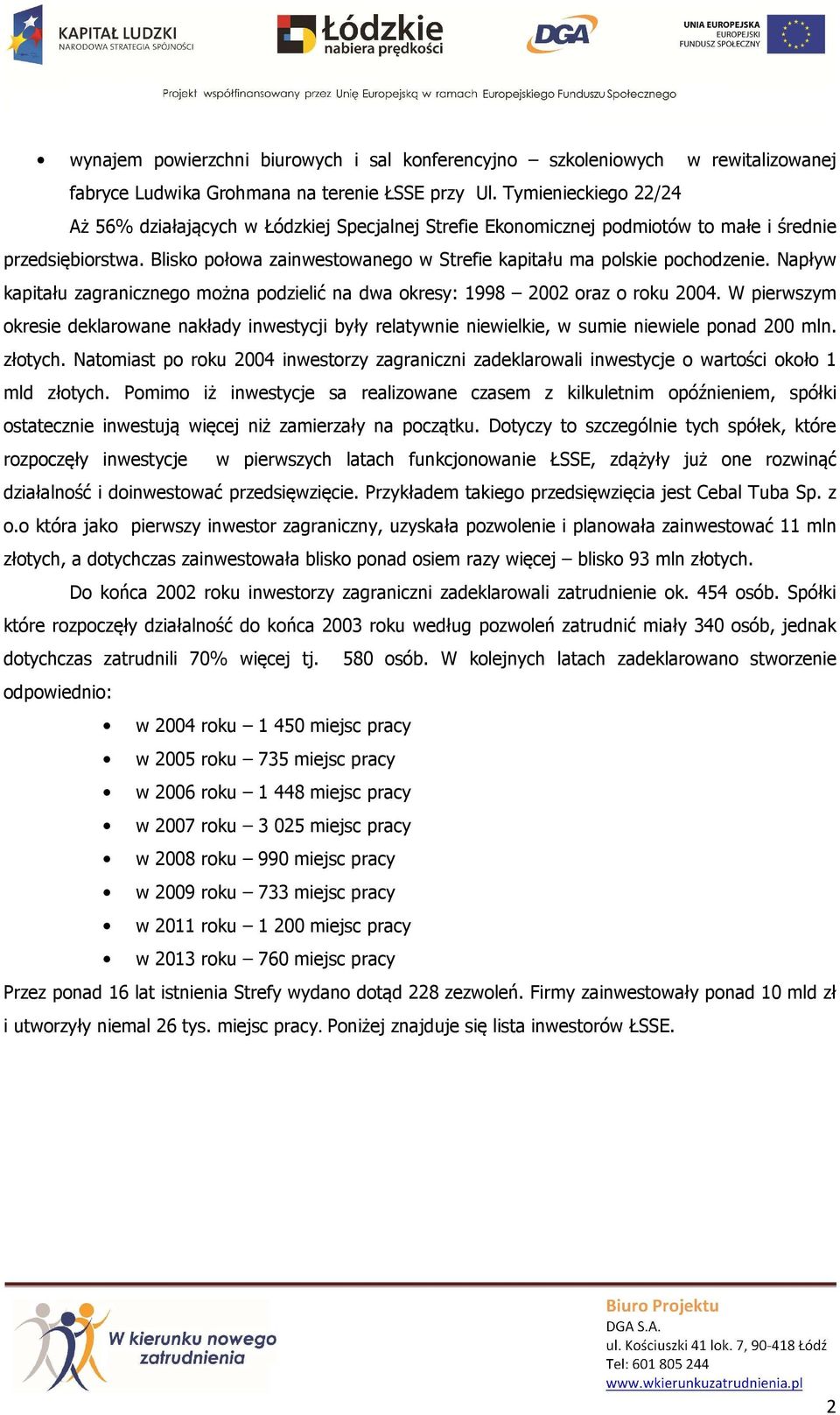 Blisko połowa zainwestowanego w Strefie kapitału ma polskie pochodzenie. Napływ kapitału zagranicznego można podzielić na dwa okresy: 1998 2002 oraz o roku 2004.