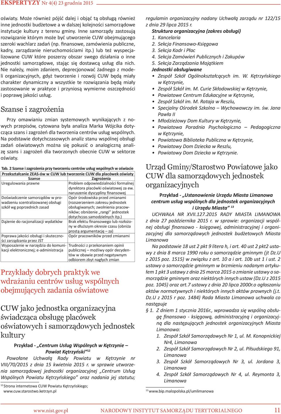 ) lub też wyspecjalizowane CUW które poszerzy obszar swego działania o inne jednostki samorządowe, stając się dostawcą usług dla nich.