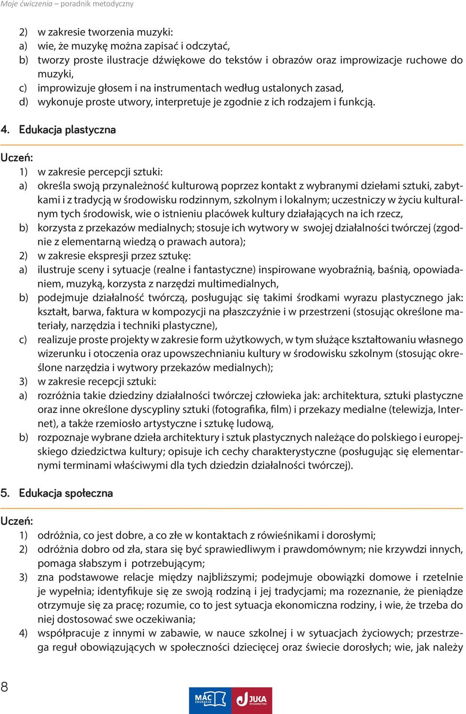 Edukacja plastyczna Uczeń: 1) w zakresie percepcji sztuki: a) określa swoją przynależność kulturową poprzez kontakt z wybranymi dziełami sztuki, zabytkami i z tradycją w środowisku rodzinnym,