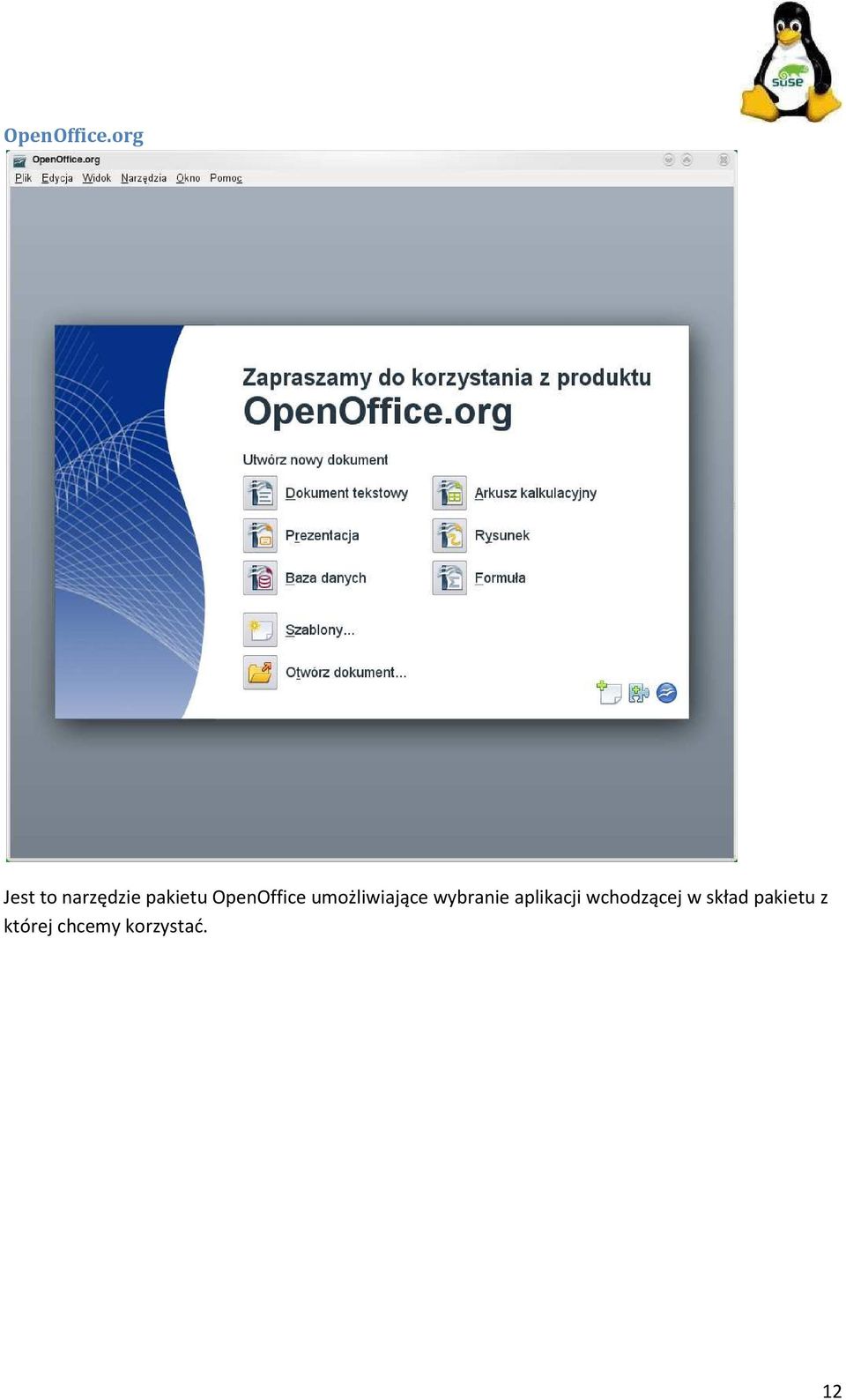 OpenOffice umożliwiające wybranie