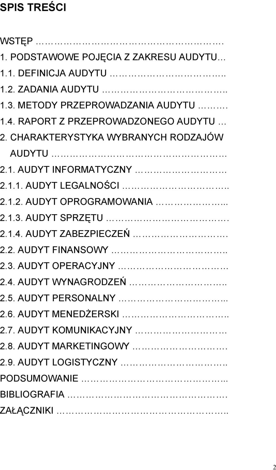 .. 2.1.3. AUDYT SPRZĘTU. 2.1.4. AUDYT ZABEZPIECZEŃ. 2.2. AUDYT FINANSOWY.. 2.3. AUDYT OPERACYJNY 2.4. AUDYT WYNAGRODZEŃ.. 2.5. AUDYT PERSONALNY... 2.6.