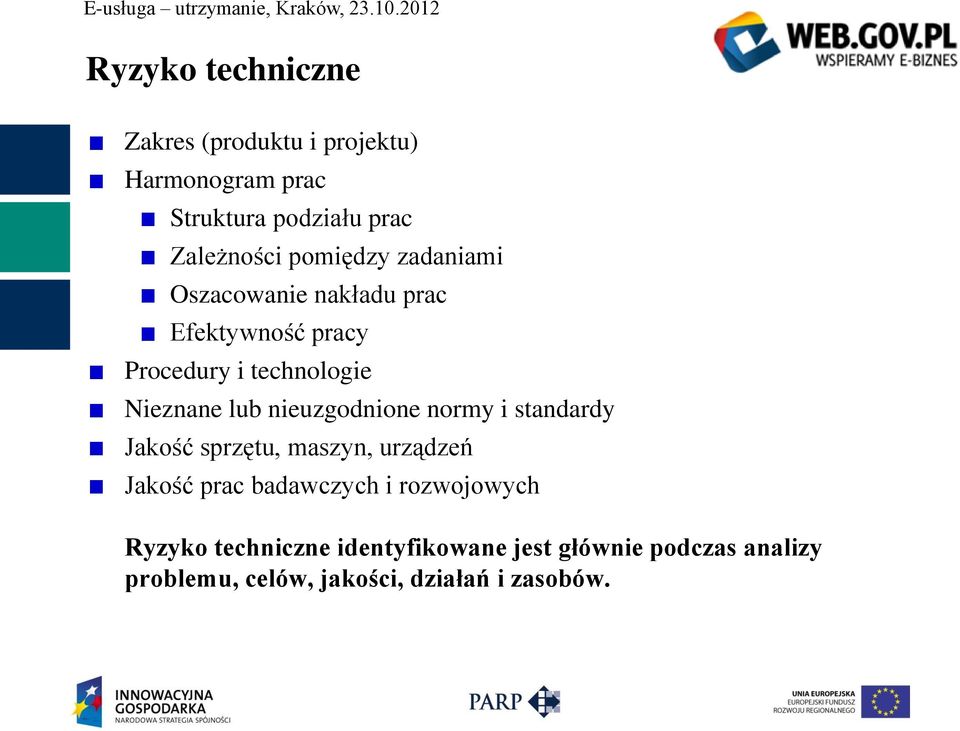 nieuzgodnione normy i standardy Jakość sprzętu, maszyn, urządzeń Jakość prac badawczych i rozwojowych