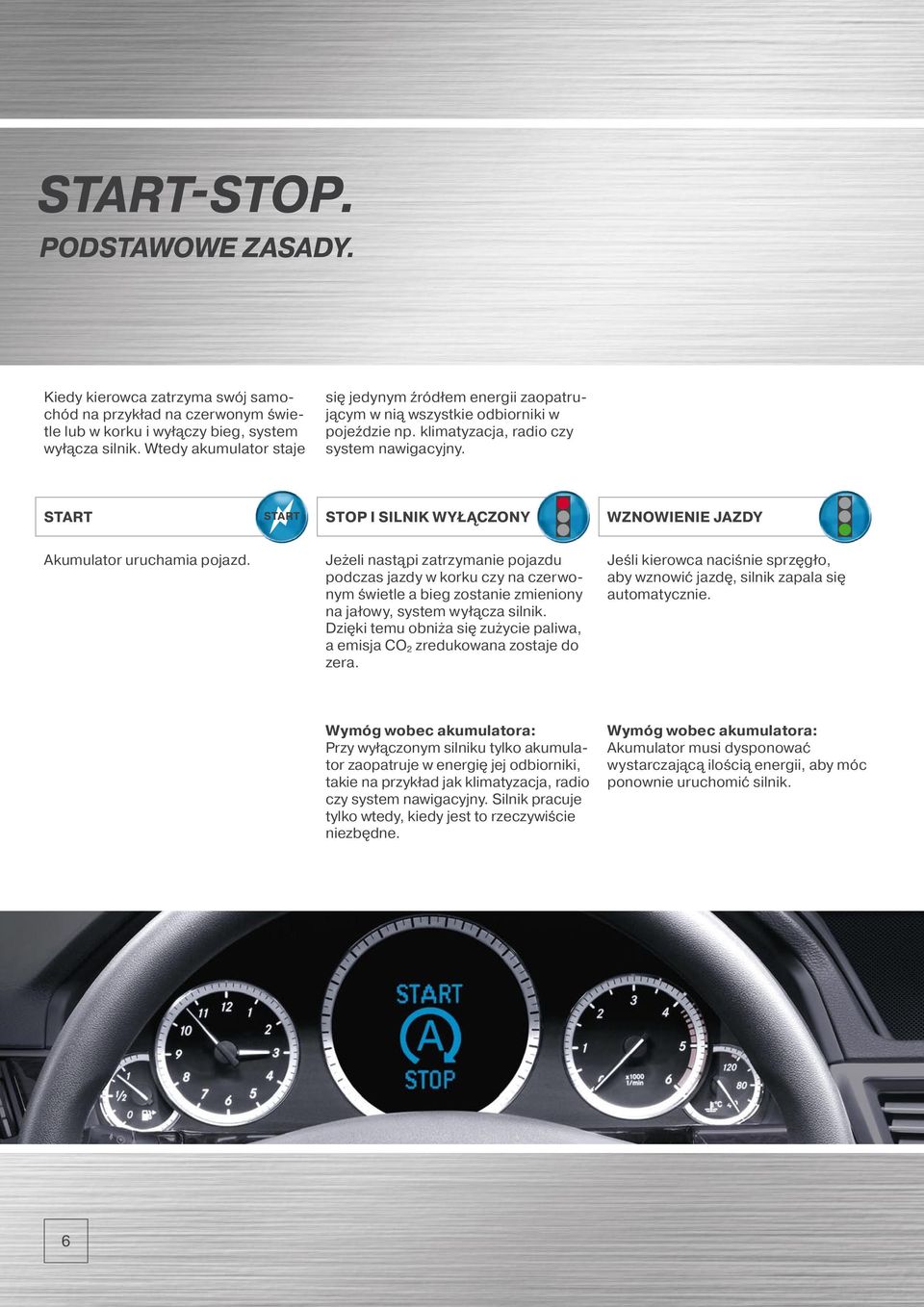 Start START STOP I SILNIK WYŁĄCZONY WZNOWIENIE JAZDY Akumulator uruchamia pojazd.