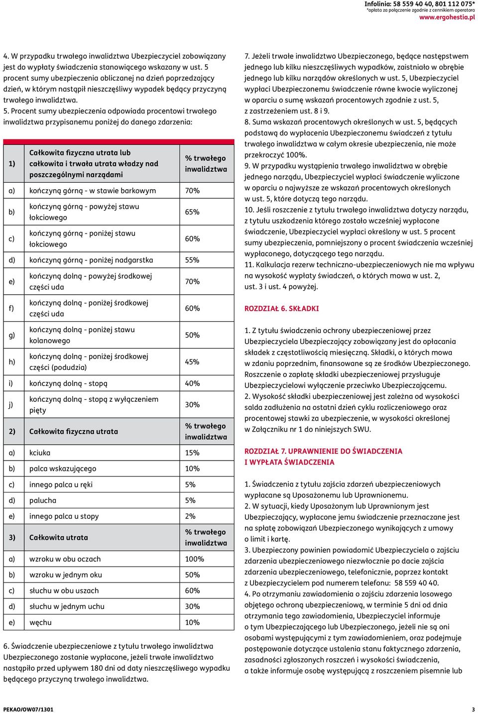 5 procent sumy ubezpieczenia obliczanej na dzień poprzedzający dzień, w którym nastąpił nieszczęśliwy wypadek będący przyczyną trwałego inwalidztwa. 5.