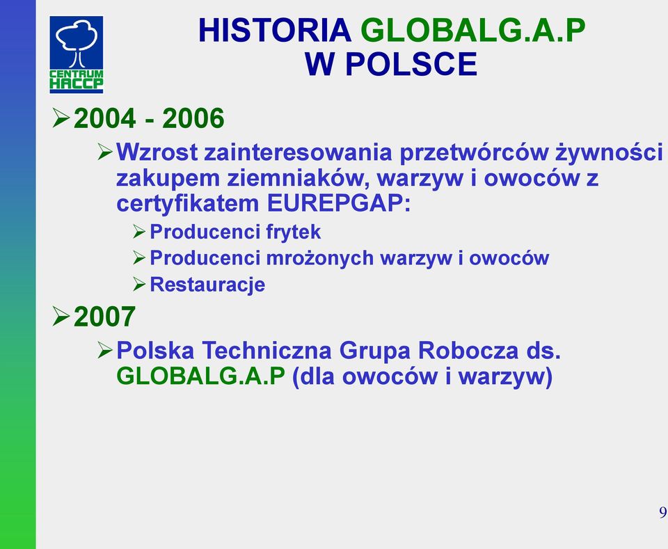 G.A.P W POLSCE 2004-2006 Wzrost zainteresowania przetwórców żywności