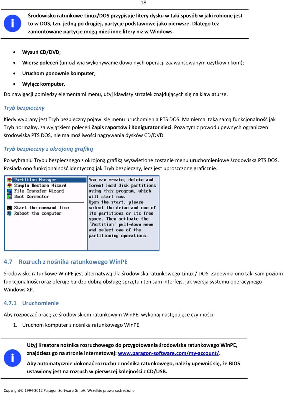 18 Wysuń CD/DVD; Wiersz poleceń (umożliwia wykonywanie dowolnych operacji zaawansowanym użytkownikom); Uruchom ponownie komputer; Wyłącz komputer.