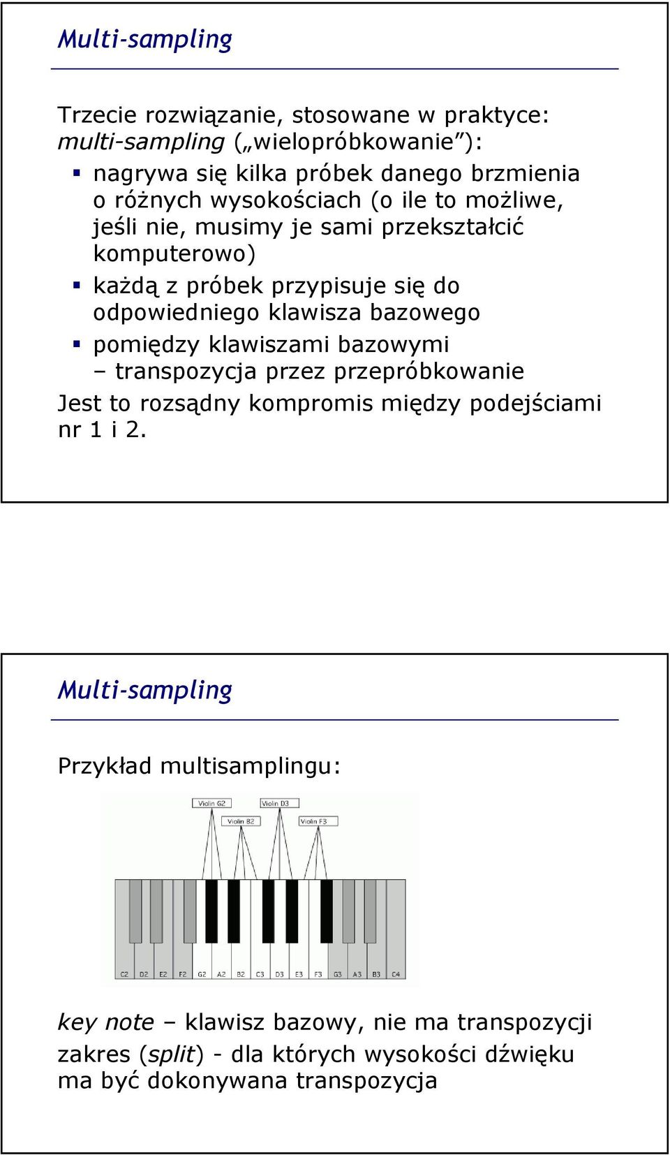 klawisza bazowego pomiędzy klawiszami bazowymi transpozycja przez przepróbkowanie Jest to rozsądny kompromis między podejściami nr 1 i 2.