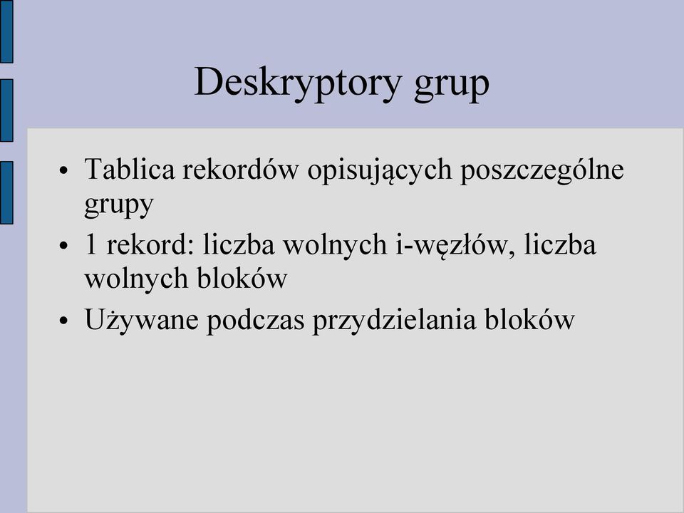 rekord: liczba wolnych i-węzłów, liczba