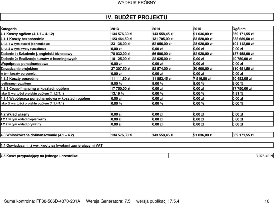 angielski biznesowy 78 032,00 zł 56 506,00 zł 52 92 187 458,00 zł Zadanie 2: Realizacja kursów e-learningowych 18 125,00 zł 22 625,00 zł 40 75 Współpraca ponadnarodowa Zarządzanie projektem 27 307,50