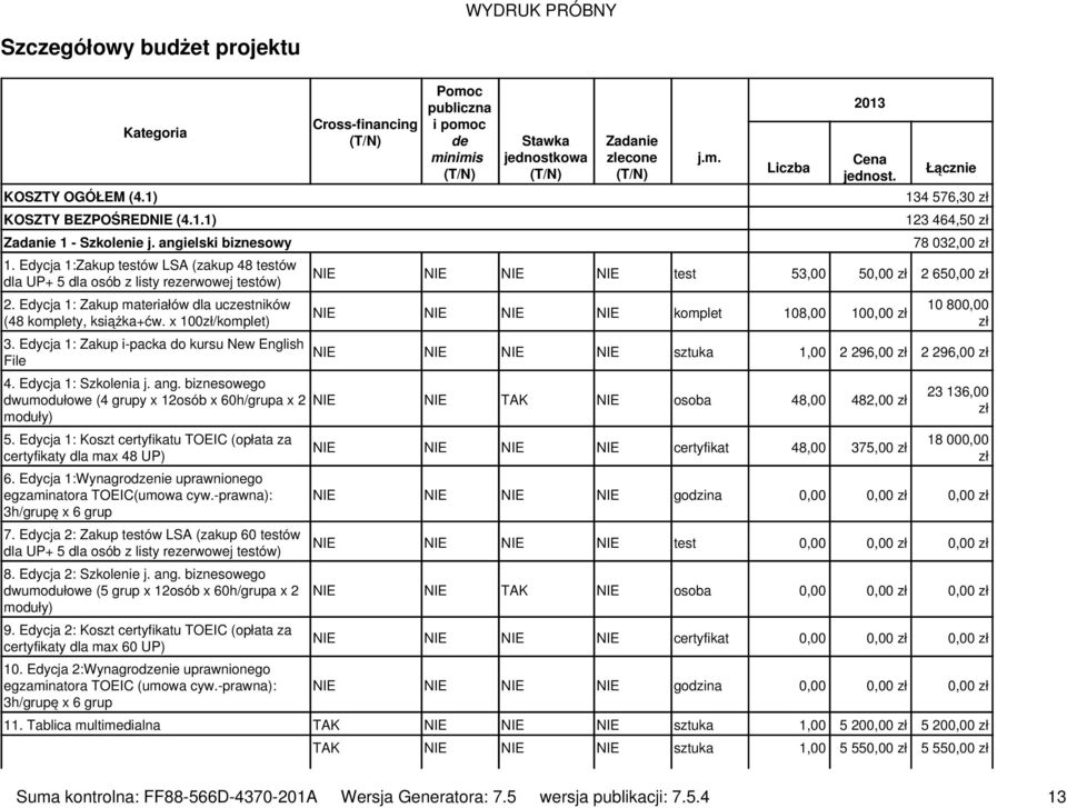 Edycja 1: Zakup i-packa do kursu New English File 4. Edycja 1: Szkolenia j. ang. biznesowego dwumodułowe (4 grupy x 12osób x 60h/grupa x 2 moduły) 5.