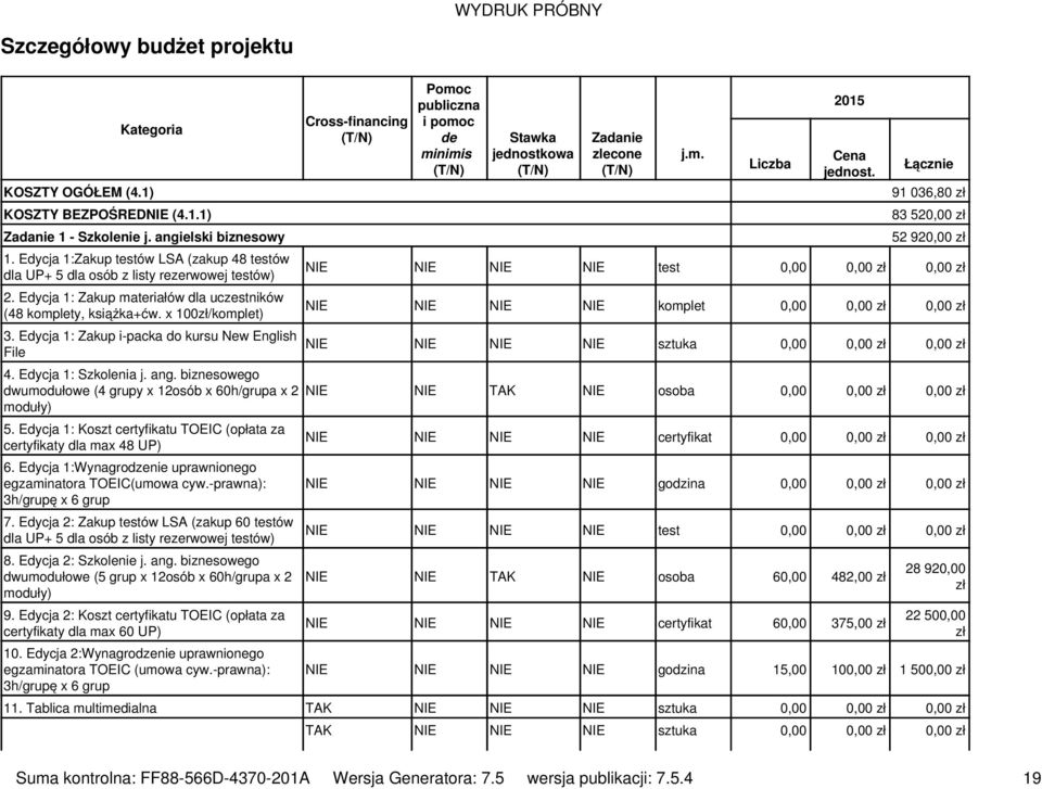 Edycja 1: Zakup i-packa do kursu New English File 4. Edycja 1: Szkolenia j. ang. biznesowego dwumodułowe (4 grupy x 12osób x 60h/grupa x 2 moduły) 5.