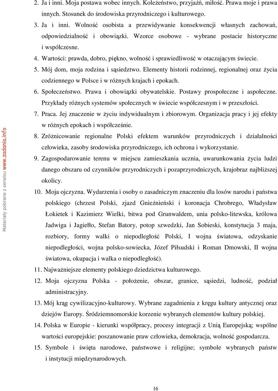 Elementy historii rodzinnej, regionalnej oraz Ŝycia codziennego w Polsce i w róŝnych krajach i epokach. 6. Społeczeństwo. Prawa i obowiązki obywatelskie. Postawy prospołeczne i aspołeczne.