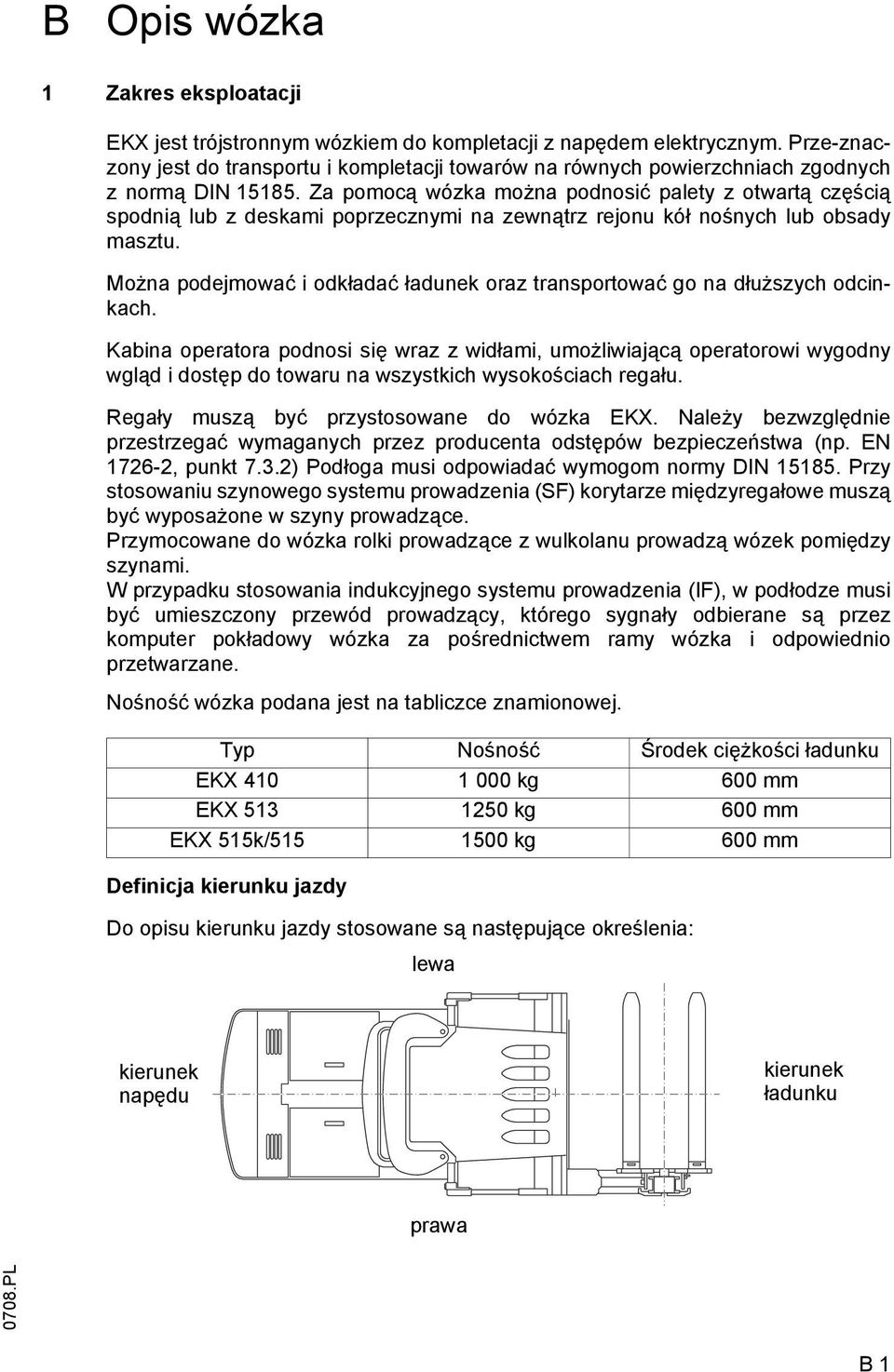 Za pomocą wózka można podnosić palety z otwartą częścią spodnią lub z deskami poprzecznymi na zewnątrz rejonu kół nośnych lub obsady masztu.