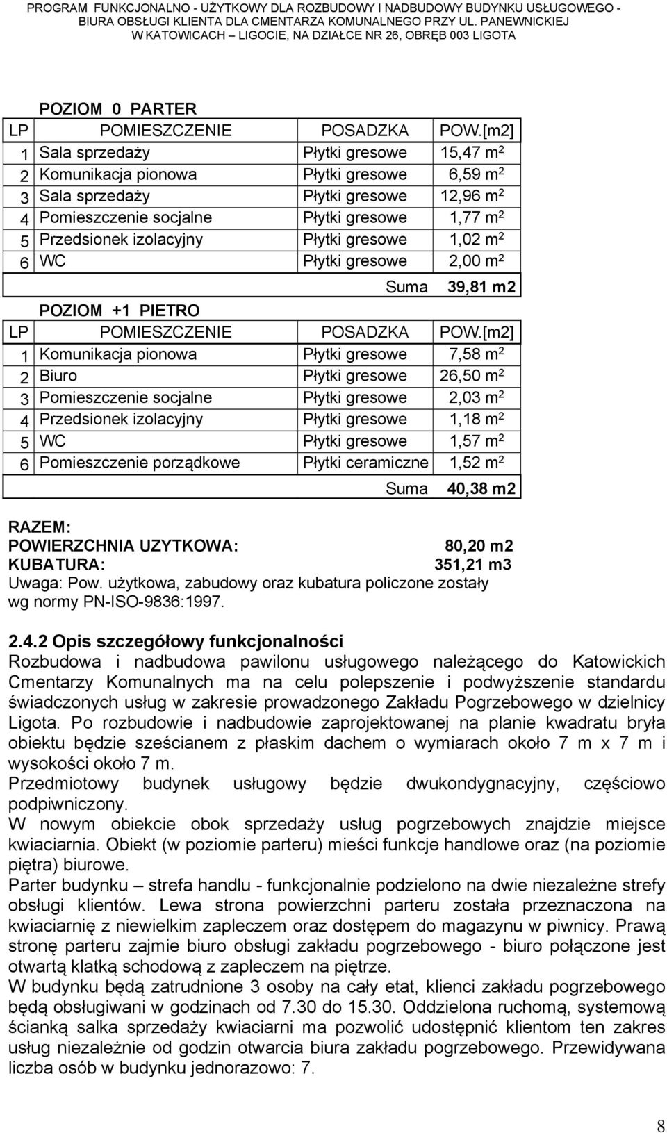 izolacyjny Płytki gresowe 1,02 m 2 6 WC Płytki gresowe 2,00 m 2 Suma 39,81 m2 POZIOM +1 PIETRO LP POMIESZCZENIE POSADZKA POW.