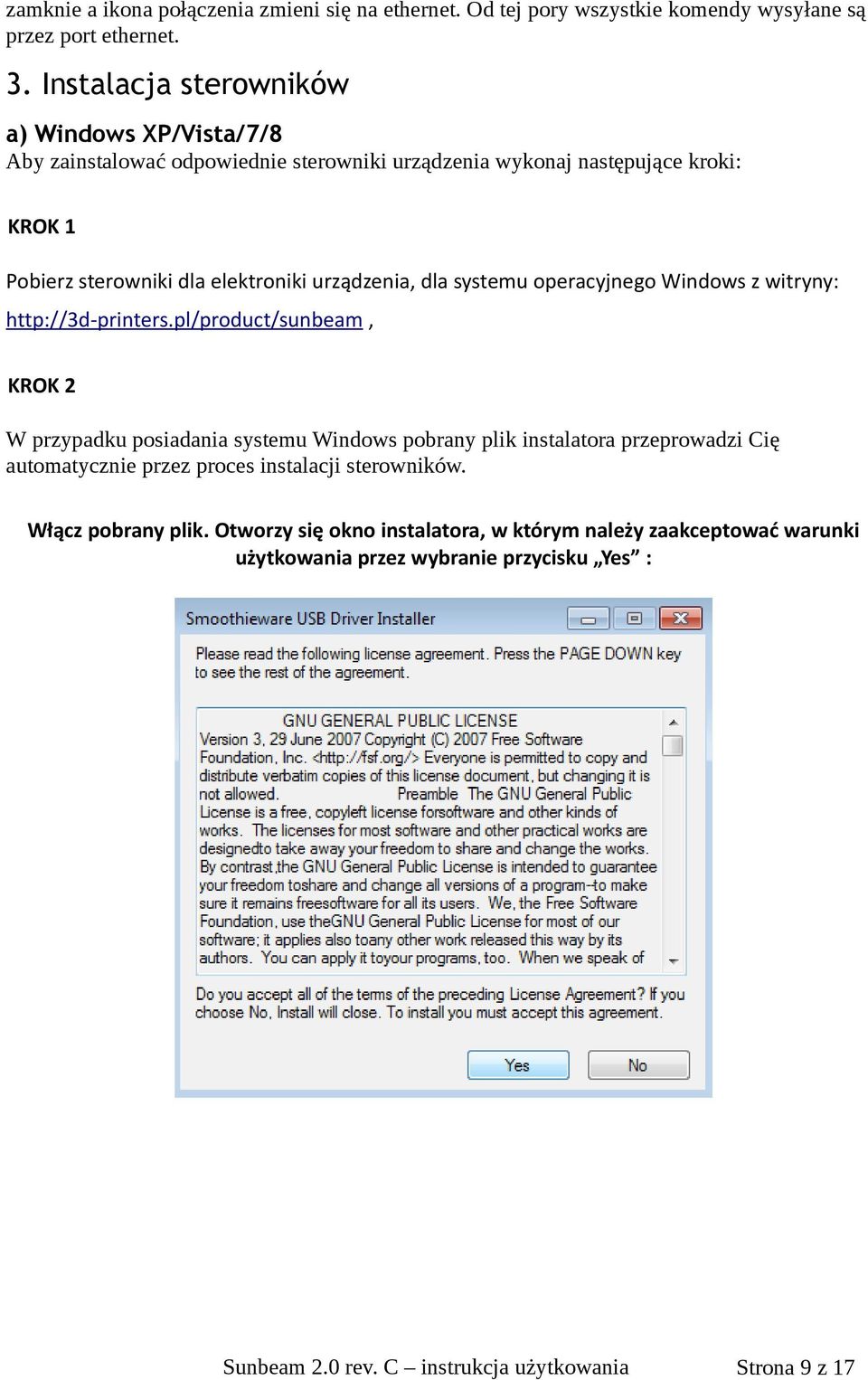 urządzenia, dla systemu operacyjnego Windows z witryny: http://3d-printers.