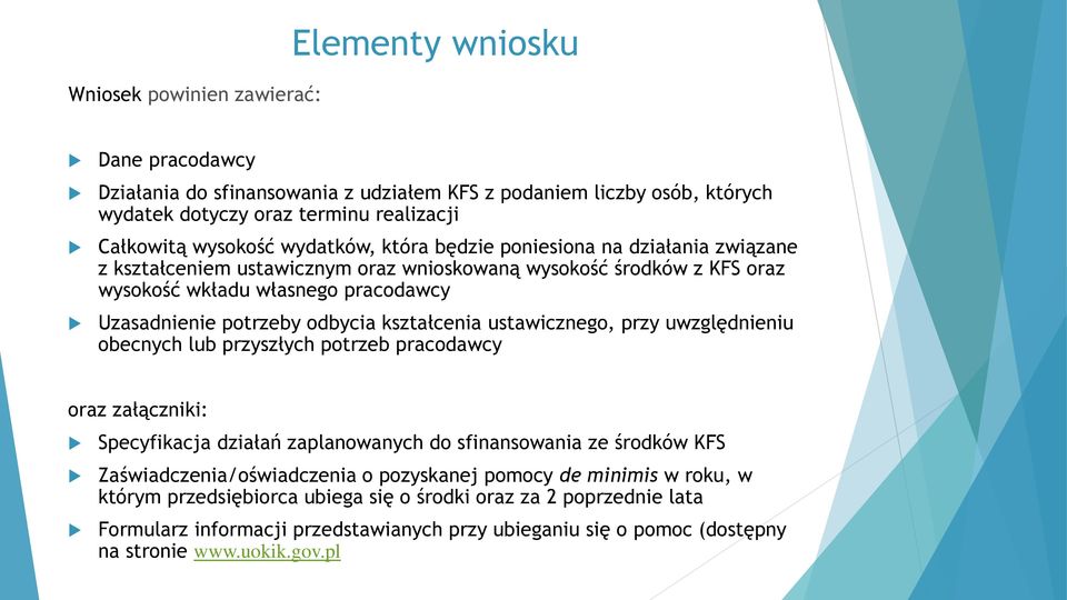 kształcenia ustawicznego, przy uwzględnieniu obecnych lub przyszłych potrzeb pracodawcy oraz załączniki: Specyfikacja działań zaplanowanych do sfinansowania ze środków KFS Zaświadczenia/oświadczenia