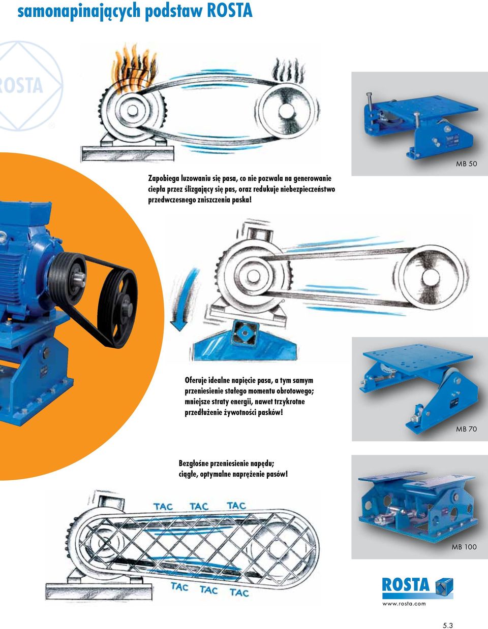 MB 50 Oferuje idealne napięcie pasa, a tym samym przeniesienie stałego momentu obrotowego; mniejsze straty