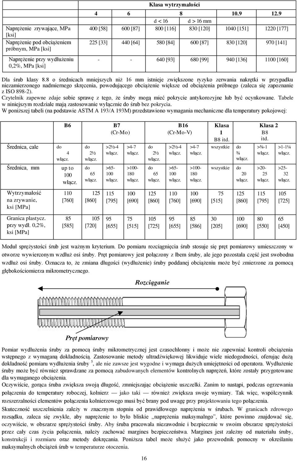 8 o średnicach mniejszych niż 16 mm istnieje zwiększone ryzyko zerwania nakrętki w przypadku niezamierzonego nadmiernego skręcenia, powodującego obciążenie większe od obciążenia próbnego (zaleca się