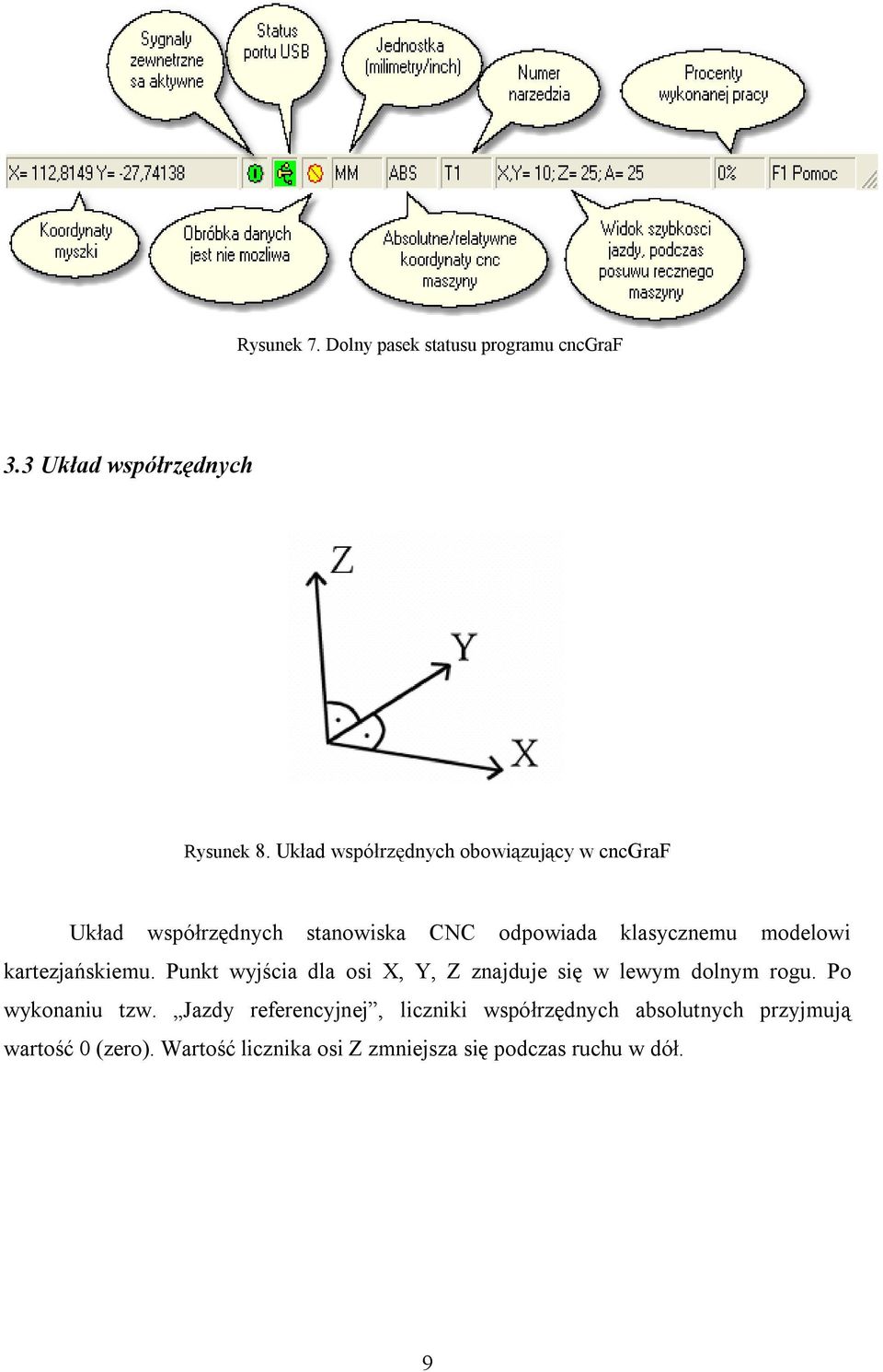 kartezjańskiemu. Punkt wyjścia dla osi X, Y, Z znajduje się w lewym dolnym rogu. Po wykonaniu tzw.