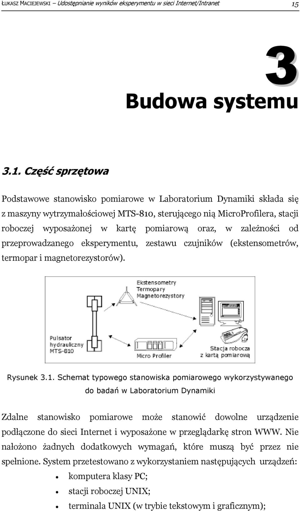 Część sprzętowa Podstawowe stanowisko pomiarowe w Laboratorium Dynamiki składa się z maszyny wytrzymałościowej MTS-810, sterującego nią MicroProfilera, stacji roboczej wyposażonej w kartę pomiarową