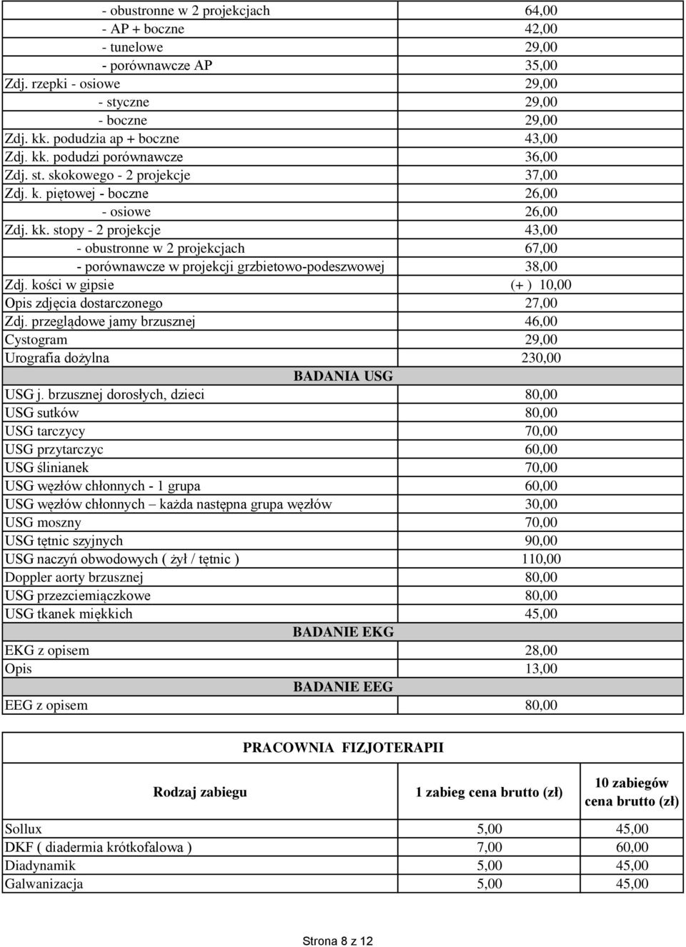 przeglądowe jamy brzusznej Cystogram Urografia dożylna BADANIA USG USG j.