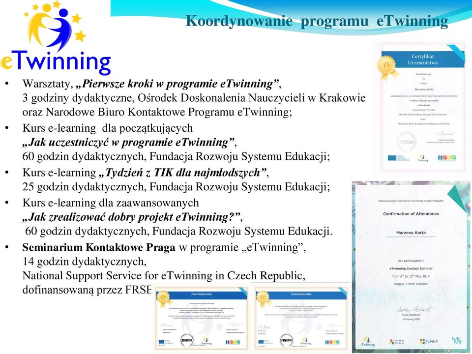 dla najmłodszych, 25 godzin dydaktycznych, Fundacja Rozwoju Systemu Edukacji; Kurs e-learning dla zaawansowanych Jak zrealizować dobry projekt etwinning?