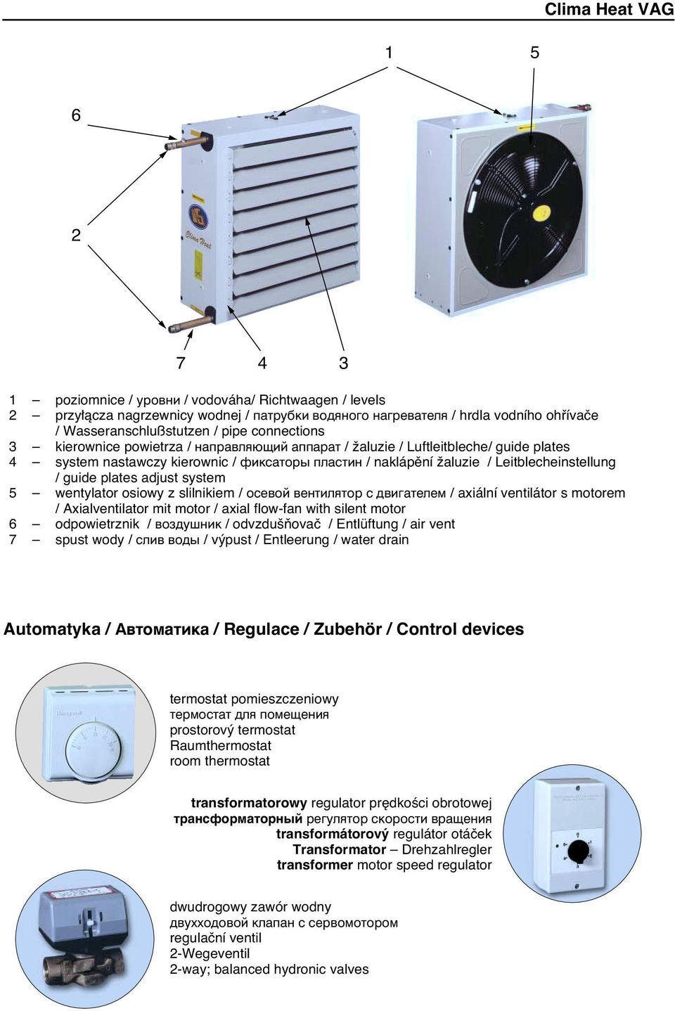 Ïaluzie / Leitblecheinstellung / guide plates adjust system 5 wentylator osiowy z slilnikiem / ÓÒÂ ÓÈ ÂÌÚËÎflÚÓapple Ò Ë ÚÂÎÂÏ / axiální ventilátor s motorem / Axialventilator mit motor / axial