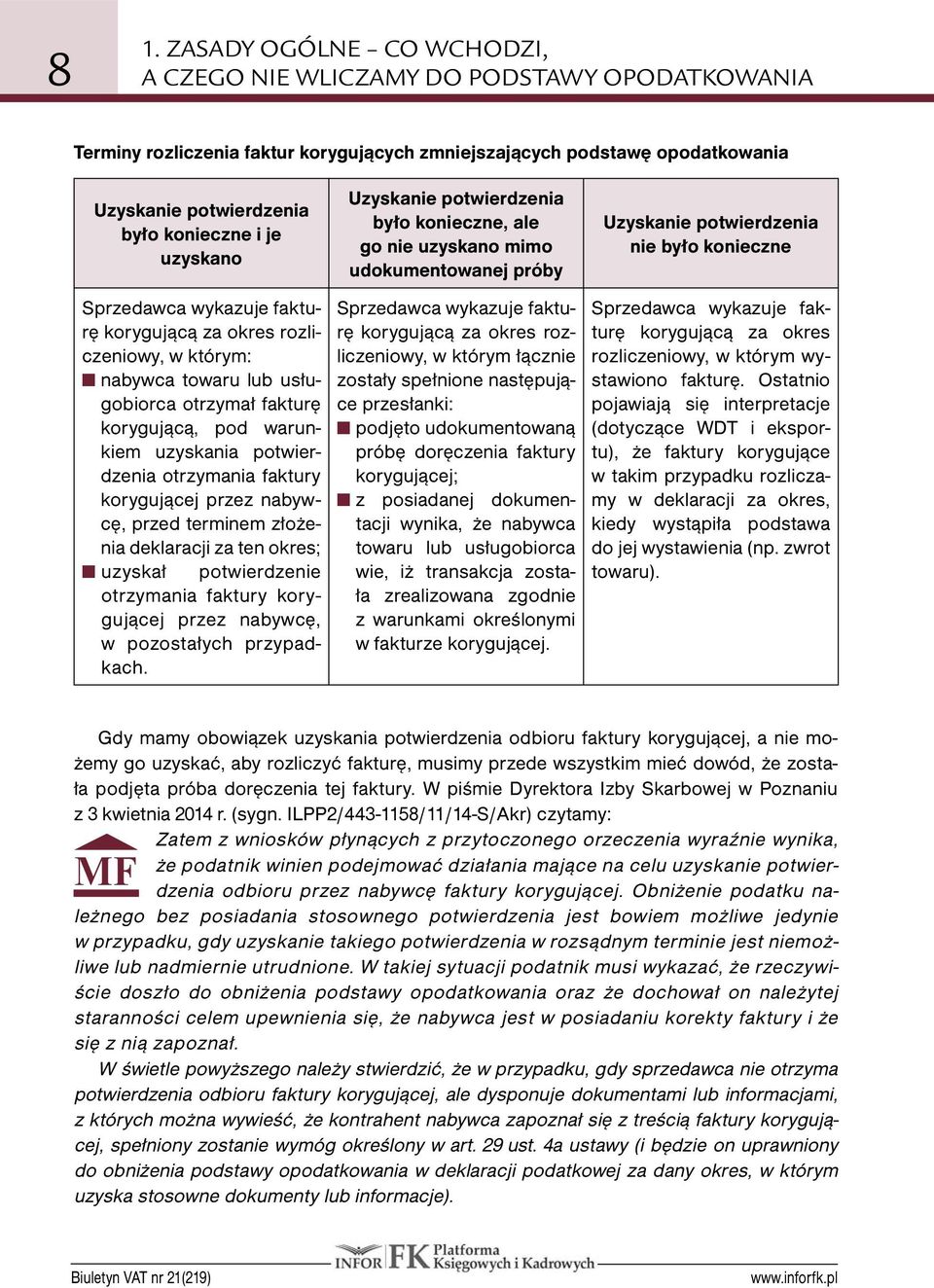 faktury korygującej przez nabywcę, przed terminem złożenia deklaracji za ten okres; n uzyskał potwierdzenie otrzymania faktury korygującej przez nabywcę, w pozostałych przypadkach.